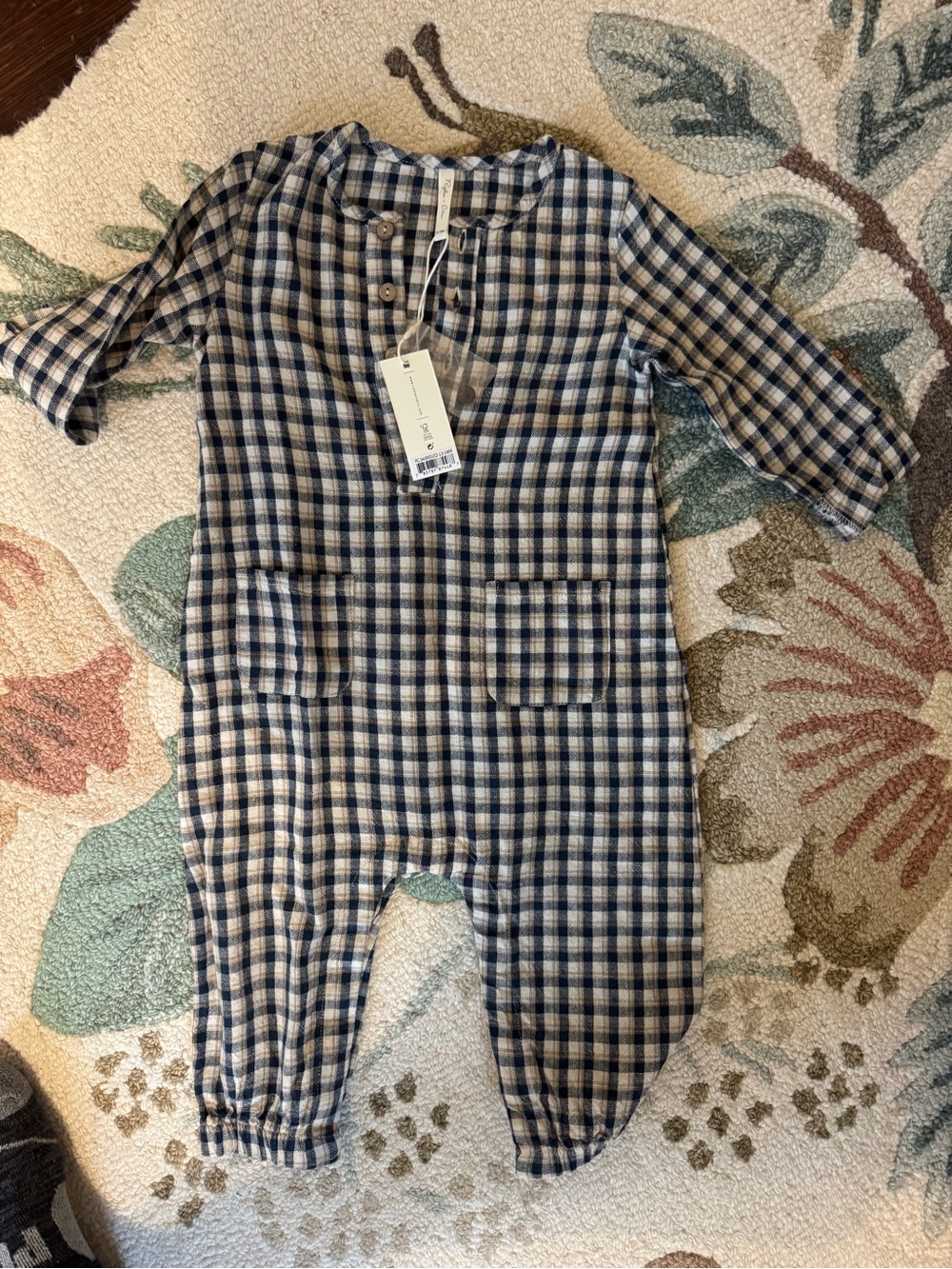 NWT Rylee and cru Blue and Cream Plaid Baby One-Piece Romper